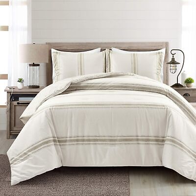 Lush Decor Comforter Farmhouse Stripe, King, Neutral Comforter Set