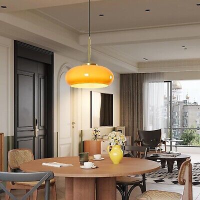 Orange Pendant Light Glass Hanging Lamp Gold 1-Light Kitchen Island Pendant L...