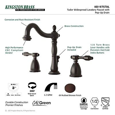 Kingston Brass KB1975TAL Tudor Widespread Lavatory Faucet With ABS/Brass Pop-...