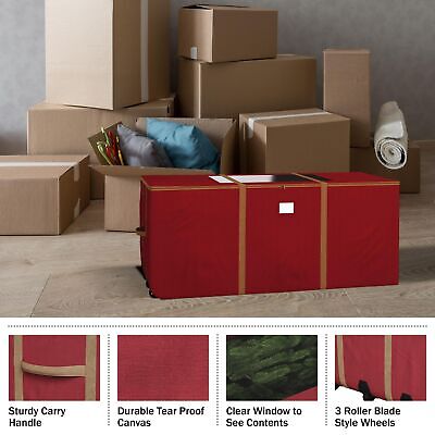 Elf Stor Red Christmas Gold Trim Canvas Storage Bag With 3 Rollerblade Wheels...