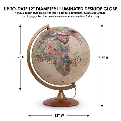 Waypoint Geographic Colombo Relief Globe, 12" Illuminated Antique Ocean-Style...