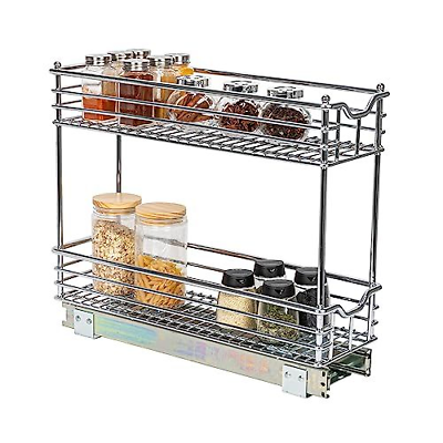 Household Essentials Narrow Sliding Cabinet Organizer, Two Tier 7", Chrome