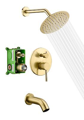 sumerain Shower and Tub Faucet Set Brushed Gold Rain Shower Faucet with Tub S...