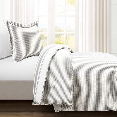 Lush Decor Farmhouse Stripe Reversible Cotton Comforter Set , 2 Piece Set, Tw...