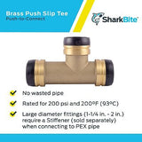 SharkBite 1-1/2 Inch Slip Tee, Push to Connect Brass Plumbing Fitting, Copper...