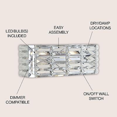 JONATHAN Y JYL7539A Evelyn Crystal Rectangle 17.5" 2-Light Iron/Crystal Glam ...