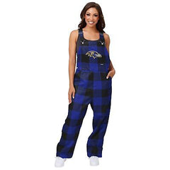 FOCO NFL Women's Team Logo Bib Overalls Baltimore Ravens Large Plaid