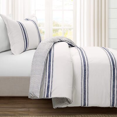 Lush Decor Farmhouse Stripe Reversible Cotton Comforter Set , 2 Piece Set, Tw...