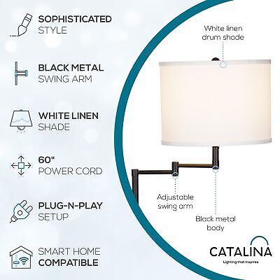 Catalina Lighting 24288-000 Traditional Swing Arm Floor Lamp for Office, Livi...