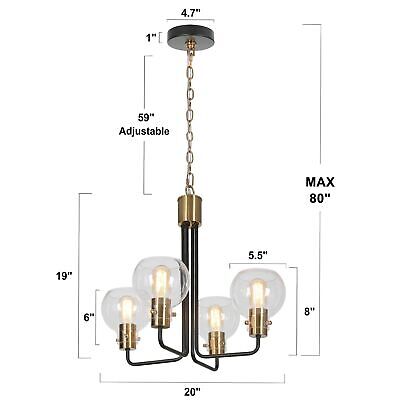 Modern Black and Gold Chandelier, 4-Light Chandeliers for Dining Room, Glass ...