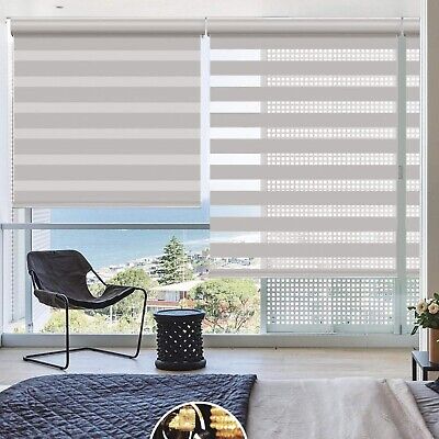 Changshade Cordless Zebra Roller Shade with Valance, Double Layered Window Bl...