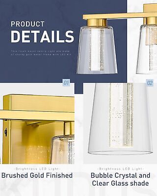 kudos Brushed Gold Vanity Light, 4-Light Bathroom Light Fixtures, Modern LED ...