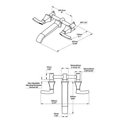 Wall Mount Tub Faucet High Flow Roman Tub Filler Long Spout Reach Brushed Gol...