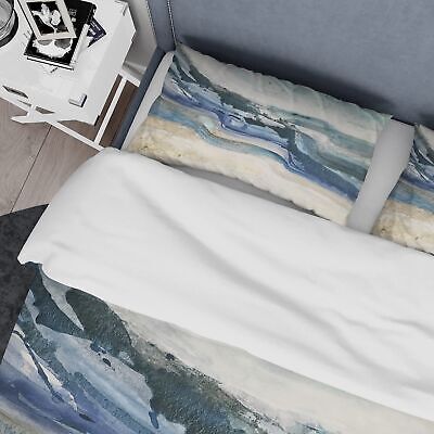 Coast Blue Sea Waves Watercolour Nautical & Coastal Duvet Cover Set, Blue Duv...