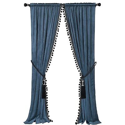 Luxury Pom Poms Curtain for Living Room Blackout Velvet 2 Panels Curtains Set...