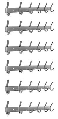 Brushed Nickel Coat Rack Wall Mount with 6 Double Hooks for Hanging &#8211; 17 I