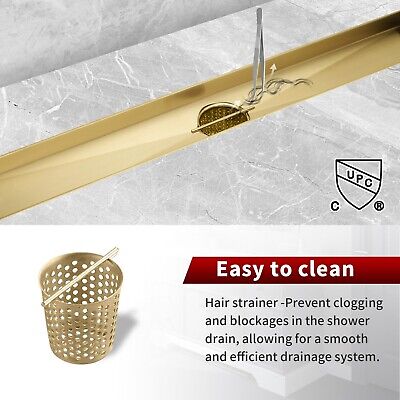 Sharp-tec 28 inch Linear Shower Drain, Gold Rectangular Floor Drain, V-Shape ...