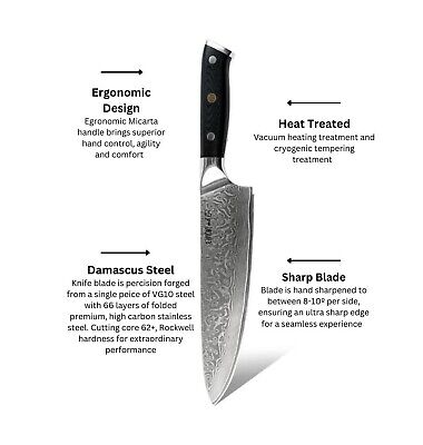 Emon and Co. 8 inch Damascus Knife Damascus Steel Knife Professional Chef Kni...