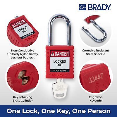 Brady Safety Lockout Padlock Sets - 12 Pack - Red - Keyed Alike Safety Lockou...