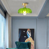 Glass Ceiling Light Modern Brass Ceiling Pendant Light Fixtures with Green Gl...