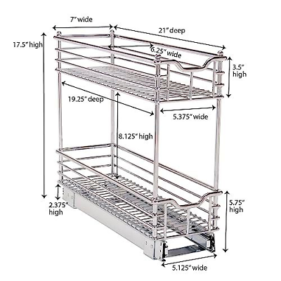 Household Essentials Narrow Sliding Cabinet Organizer, Two Tier 7", Chrome