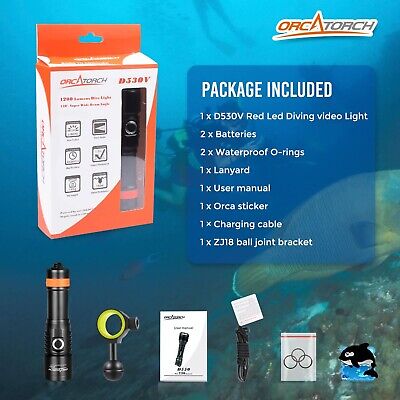 ORCATORCH D530V Red LED Dive Light 160 Lumen Scuba Diving Video Light 120 Deg...