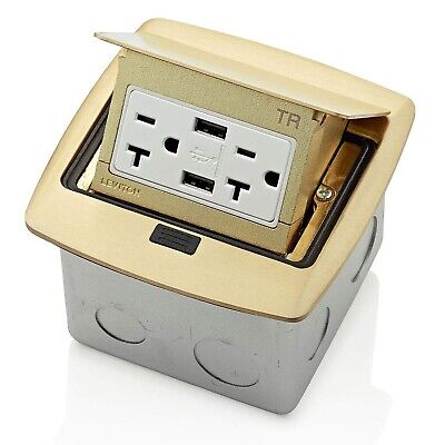 Leviton PFUS2-BR Pop-Up Floor Box with Dual Type A, 3.6 USB Charger, 20 Amp O...