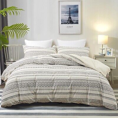 PHF 100% Cotton Jacquard Duvet Cover Set King Size, 3pcs Boho Textured Comfor...