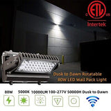 Dusk to Dawn 80W Rotatable LED Wall Pack Light, 5000K 10000LM 400-600W HPS/HI...