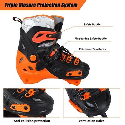 Inline Skates, 3 Wheels 100mm | 4 Sizes Adjustable Inline Speed Skates for Ki...