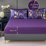 ZRNBAST 7 PC Hexagon Purple Queen Bed in A Bag Women Men Honeycomb Geometric ...