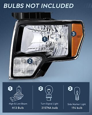 Nilight 2009 2010 2011 2012 2013 2014 F150 Headlight Assembly Black Housing A...