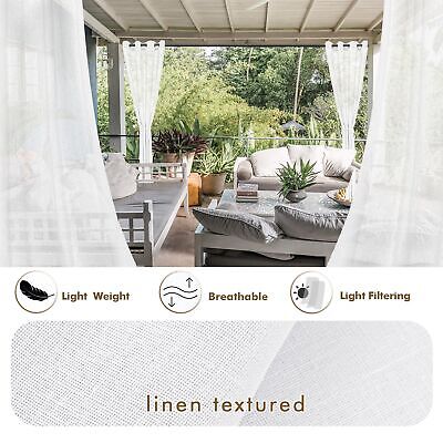 HolidayIdeas 4 Panels White Outdoor Sheer Curtains for Patio Waterproof-Linen...