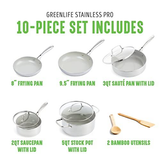 GreenLife Tri-Ply Stainless Steel 10 Piece Cookware Pots and Pans Set, Silver