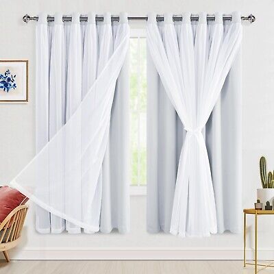 Hiasan Greyish White Blackout Curtains with Sheer Overlay, Grommet Thermal In...