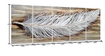 Yihui Arts Rustic Feather Metal Wall Art, Brown and Silver Aluminum Artwork, ...