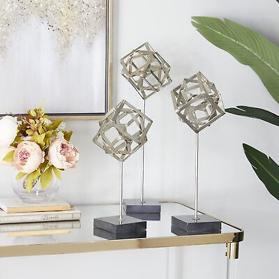 CosmoLiving by Cosmopolitan Marble Geometric Sculpture with Marble Base, Set ...