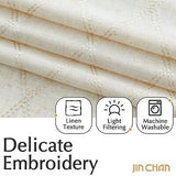 jinchan Beige Linen Curtains for Living Room Diamond Embroidered Back Tab Dra...