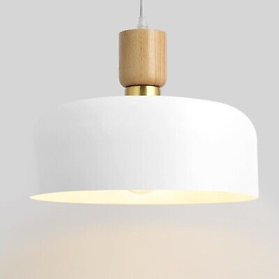 Modern White Pendant Lighting,Large Pendant Light,Solid Wood and Metal Dome M...