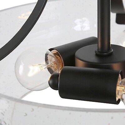 Uolfin Semi Flush Mount Ceiling Light, Black Ceiling Lights with Seeded Glass...