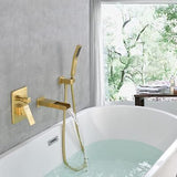 Wall Mount Bathtub Faucet with Handheld Sprayer Brushed Gold, Bathroom Wall M...