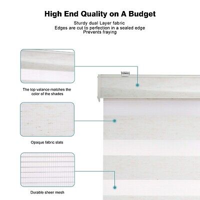 Changshade Cordless Zebra Roller Shade with Valance, Double Layered Window Bl...