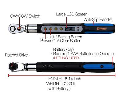 1/4 inch Digital Torque Wrench, 0.74-14.75 ft-lbs Torque Range, Set Target To...