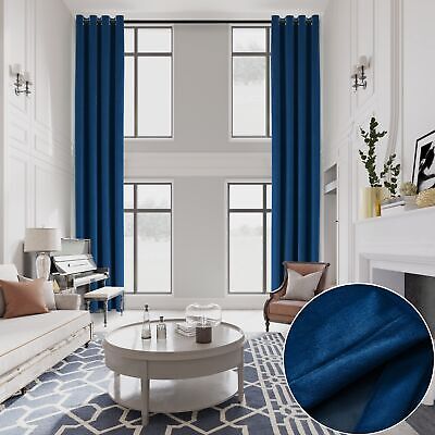 Extra Long Blue Velvet Curtains with Grommets, 17ft Length, Thermal Insulated...