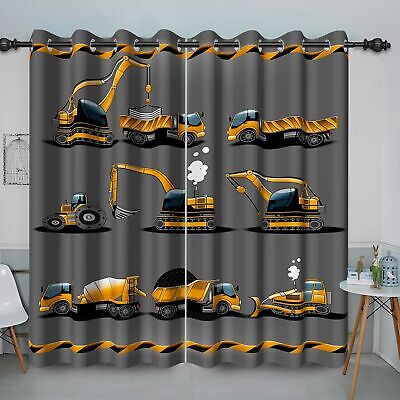 Baocicco Gray Construction Curtains for Boys Bedroom Kids Cartoon Excavator T...