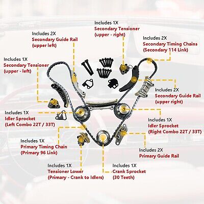 Engine Timing Chain Kit w/Chain Guide Tensioner Sprocket | Fit for Buick Allu...