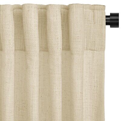 INOVADAY Beige Linen Curtains 120 Inches Long for Living Room Bedroom, Back T...