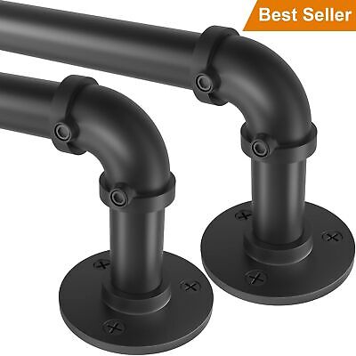 Black Industrial Curtain Rods, Outdoor Blackout Curtain Rod, Wrap Around Heav...