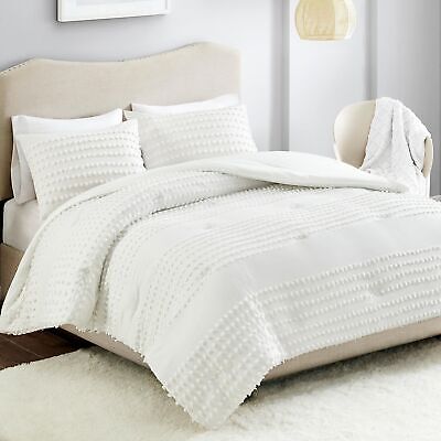 Comfort Spaces Cotton Comforter Set Jacquard Pom-Pom Tufts Design, Down Alter...