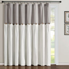 Lush Decor Linen Button Window Curtain Panel, Single, 100" W x 84" L, Gray & ...